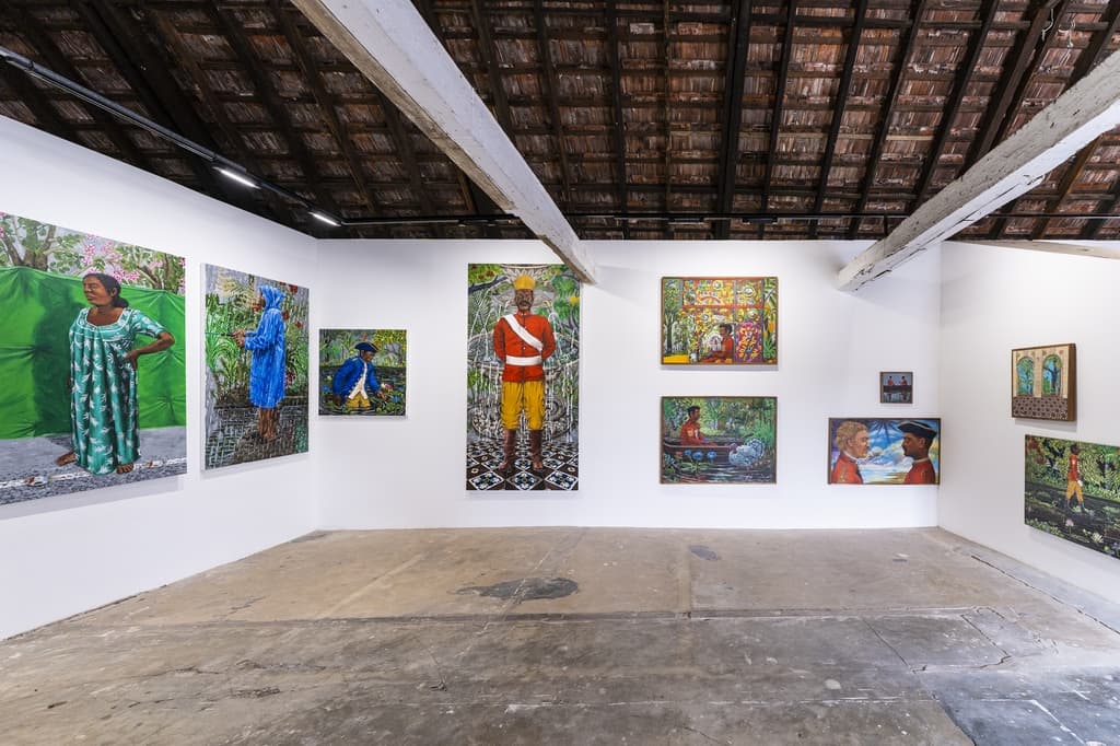 A glimpse of Sreeju Radhakrishnan’s paintings on display.