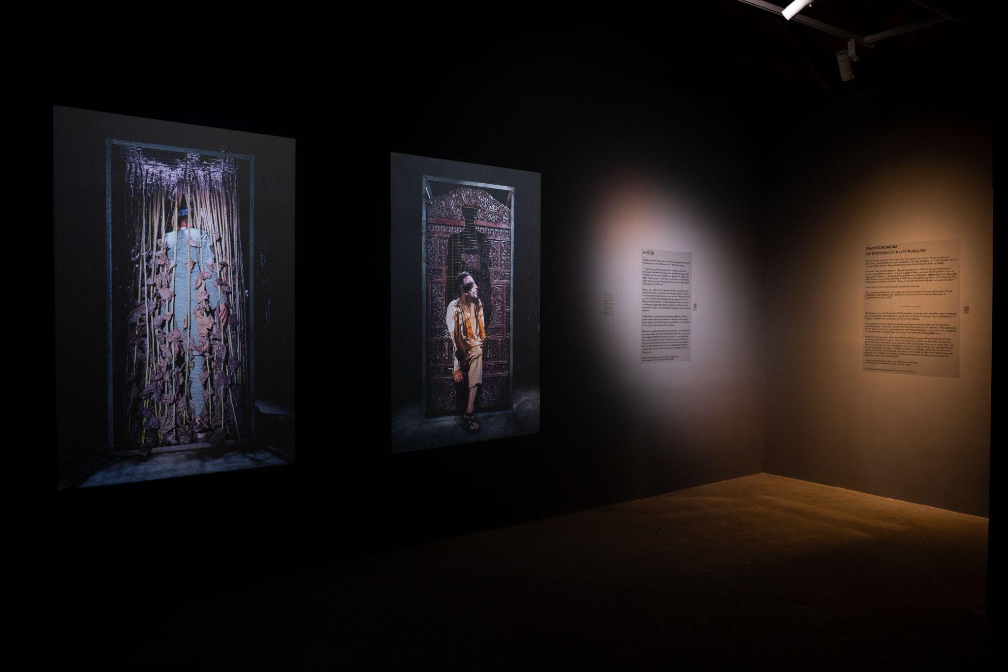 The stark, unforgiving warehouse walls are disturbingly appropriate for Vivan Sundaram’s last work, Six Stations of a Life Pursued (2022). It features a series of photographs depicting a journey described by his wife, art historian Geeta Kapur, as “to release pain, regain trust, behold beauty, recall horror, discard memory”.